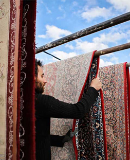 خشک کردن قالی در قالیشویی باغ فردوس